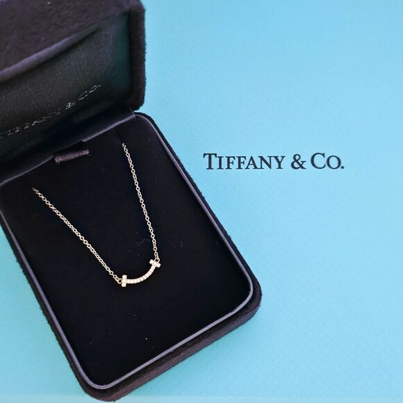 Tiffany & Co. Tiffany T Smile 18k Rose Gold Diamond 0.03 ctw Necklace - Picture 1 of 5